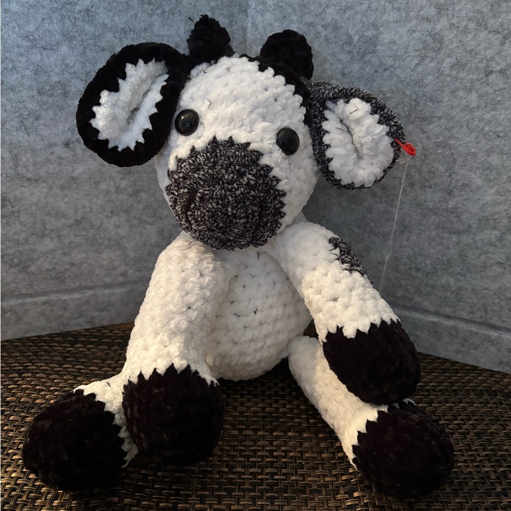 Crochet Black and White Cow Plush Toy
